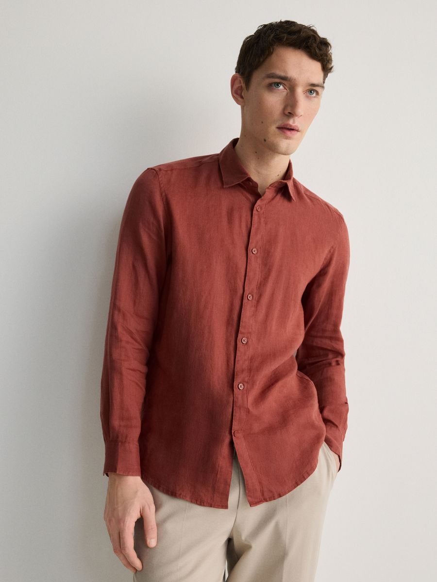 Lniana koszula regular fit - intenstywna czerwień - RESERVED