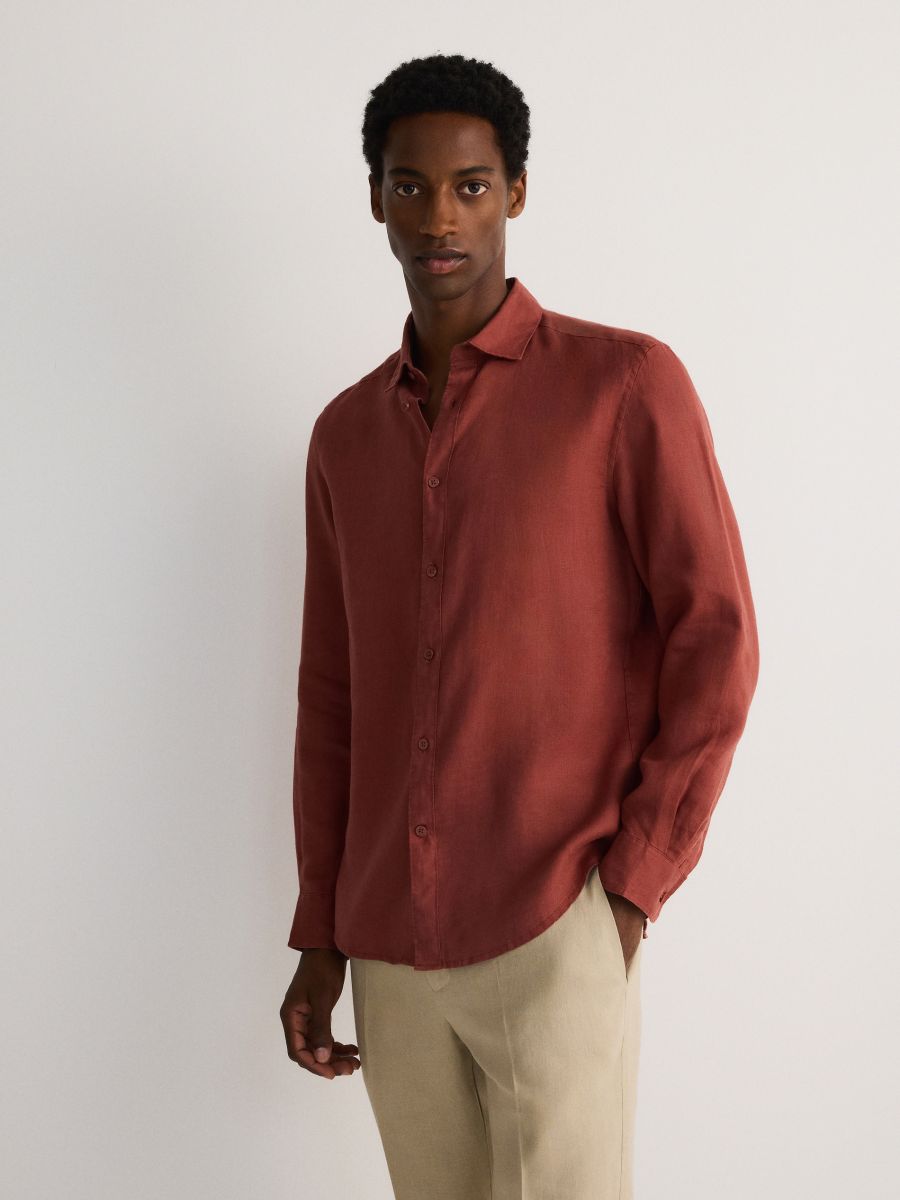 Regular fit linen shirt - spicy red - RESERVED