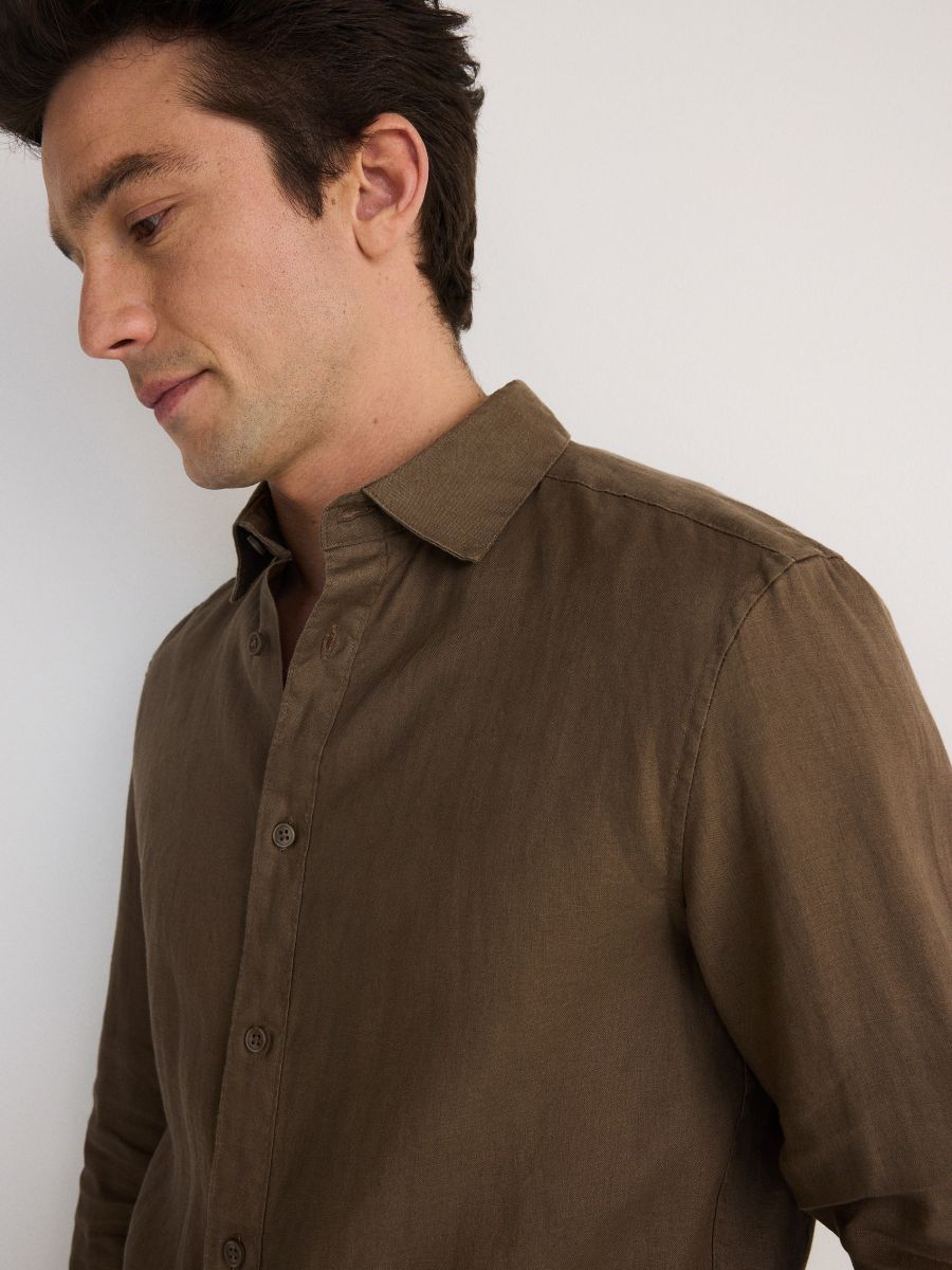Camicia in lino regular fit - marrone polveroso - RESERVED - 5