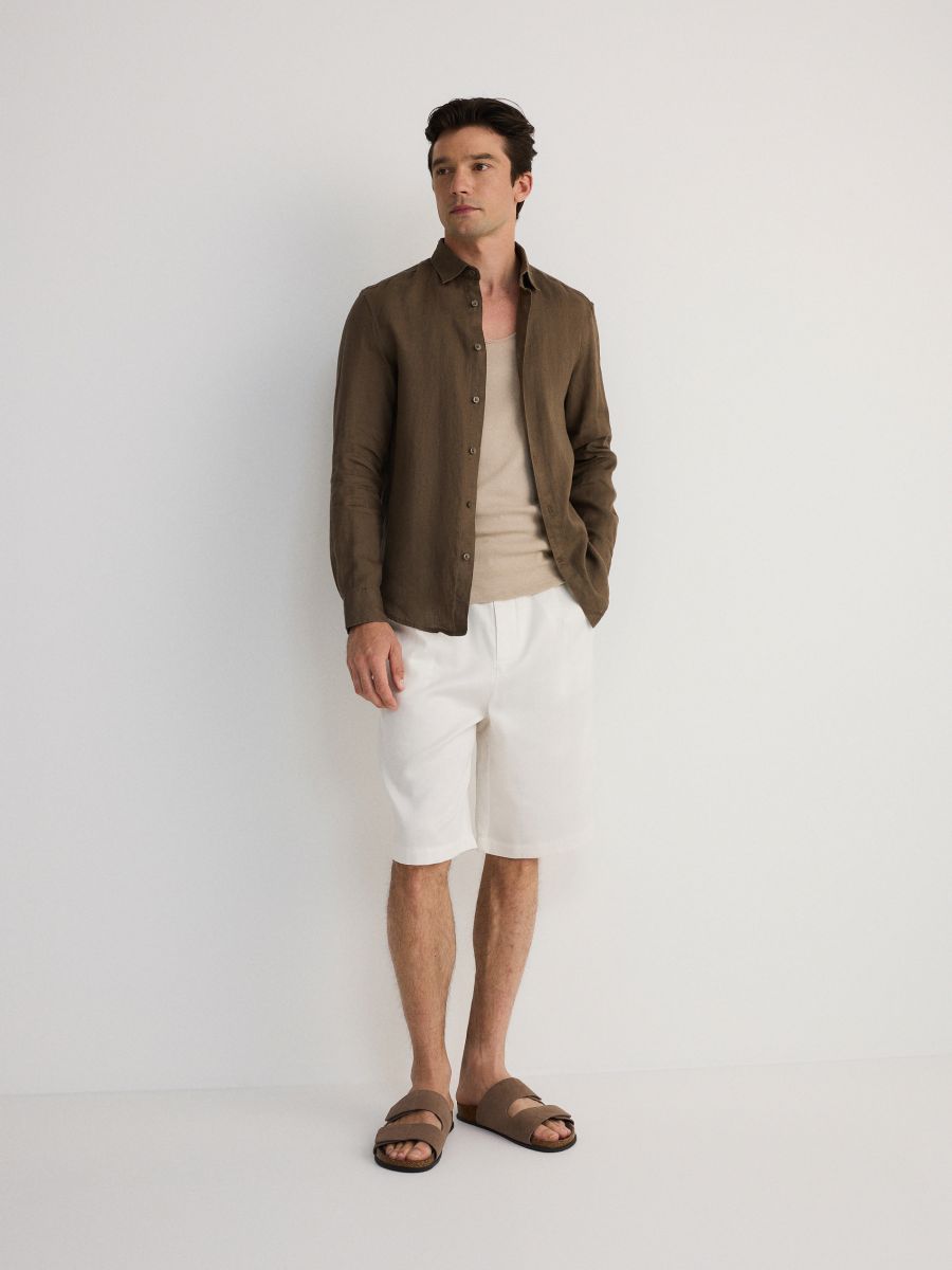 Camicia in lino regular fit - marrone polveroso - RESERVED - 2