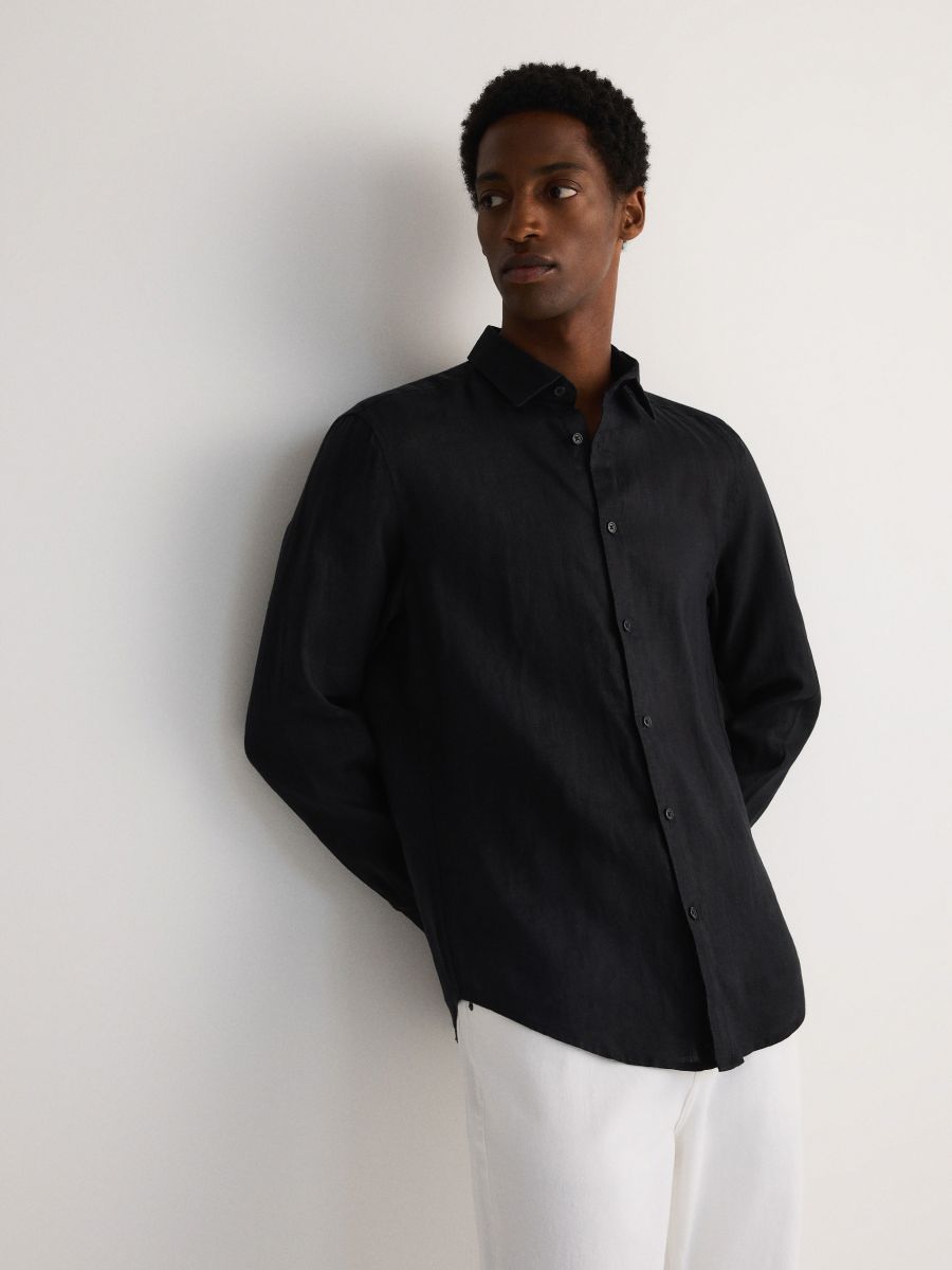 Camicia in lino regular fit - nero - RESERVED - 2