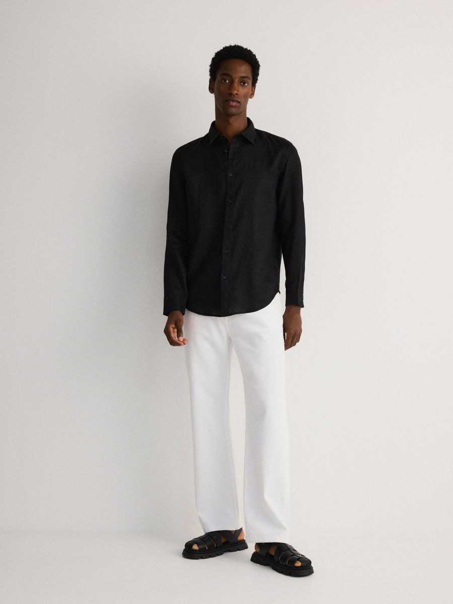 Regular fit linen shirt - black - RESERVED