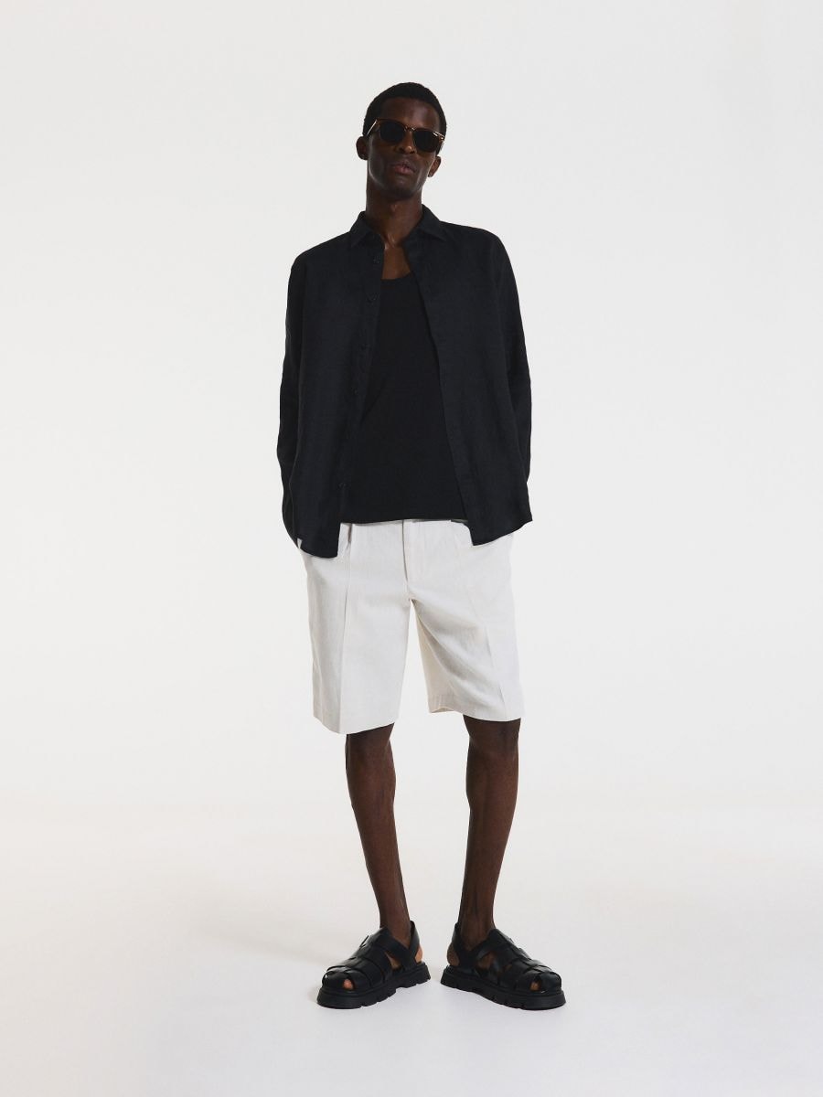 Regular fit linen shirt - black - RESERVED - 3