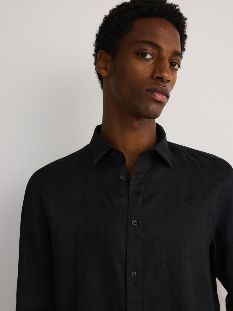 Camicia in lino regular fit - nero - RESERVED - 3
