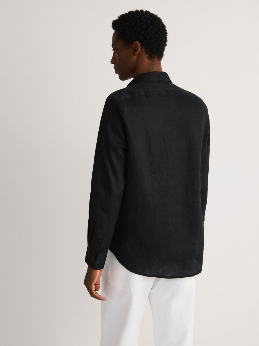 Camicia in lino regular fit - nero - RESERVED - 4