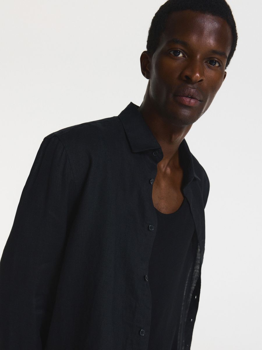 Regular fit linen shirt - black - RESERVED - 4