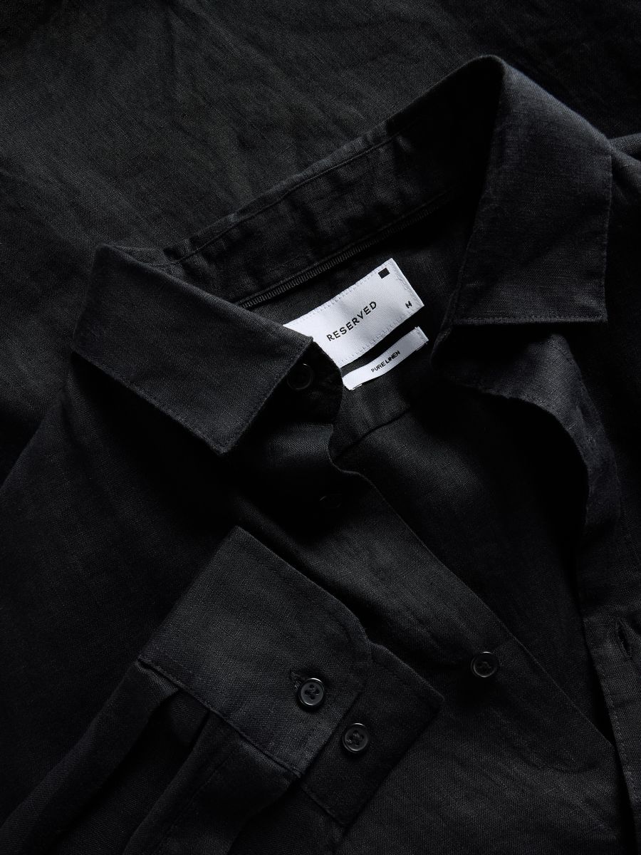 Camicia in lino regular fit - nero - RESERVED - 6
