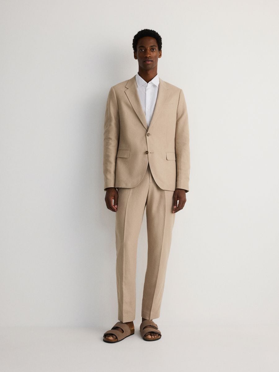 Linen blend suit trousers - beige - RESERVED