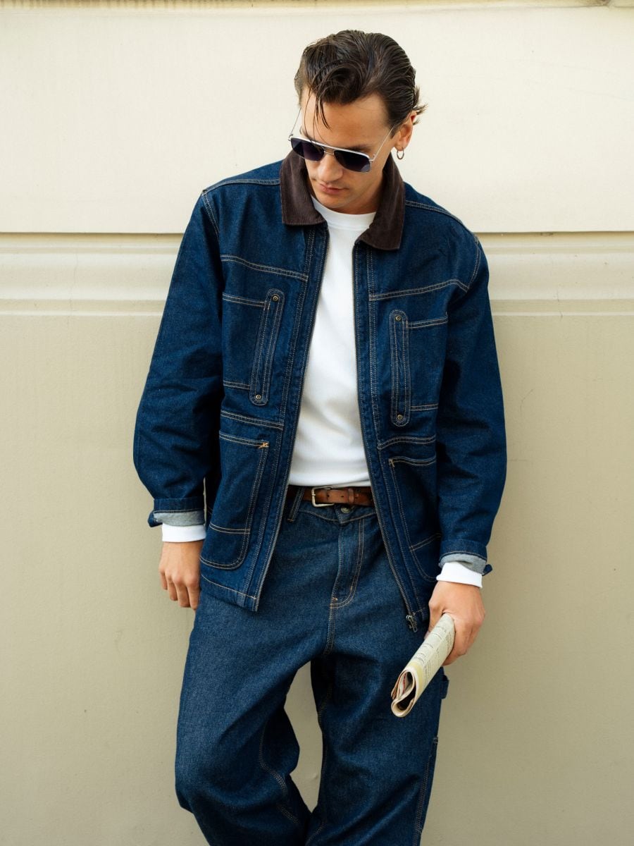 Denim jack met stiksel - steel blue - RESERVED