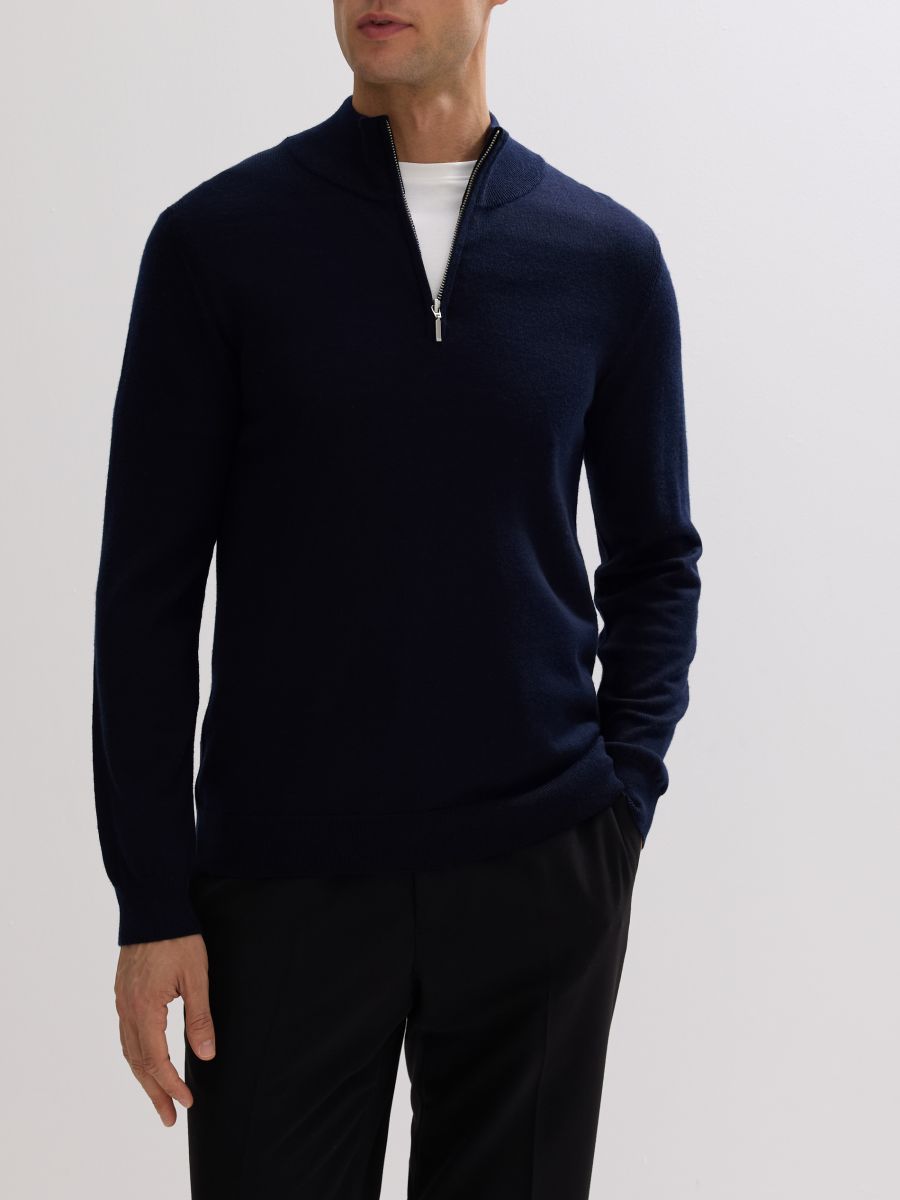Pull en laine mérinos avec fermeture - marine - RESERVED