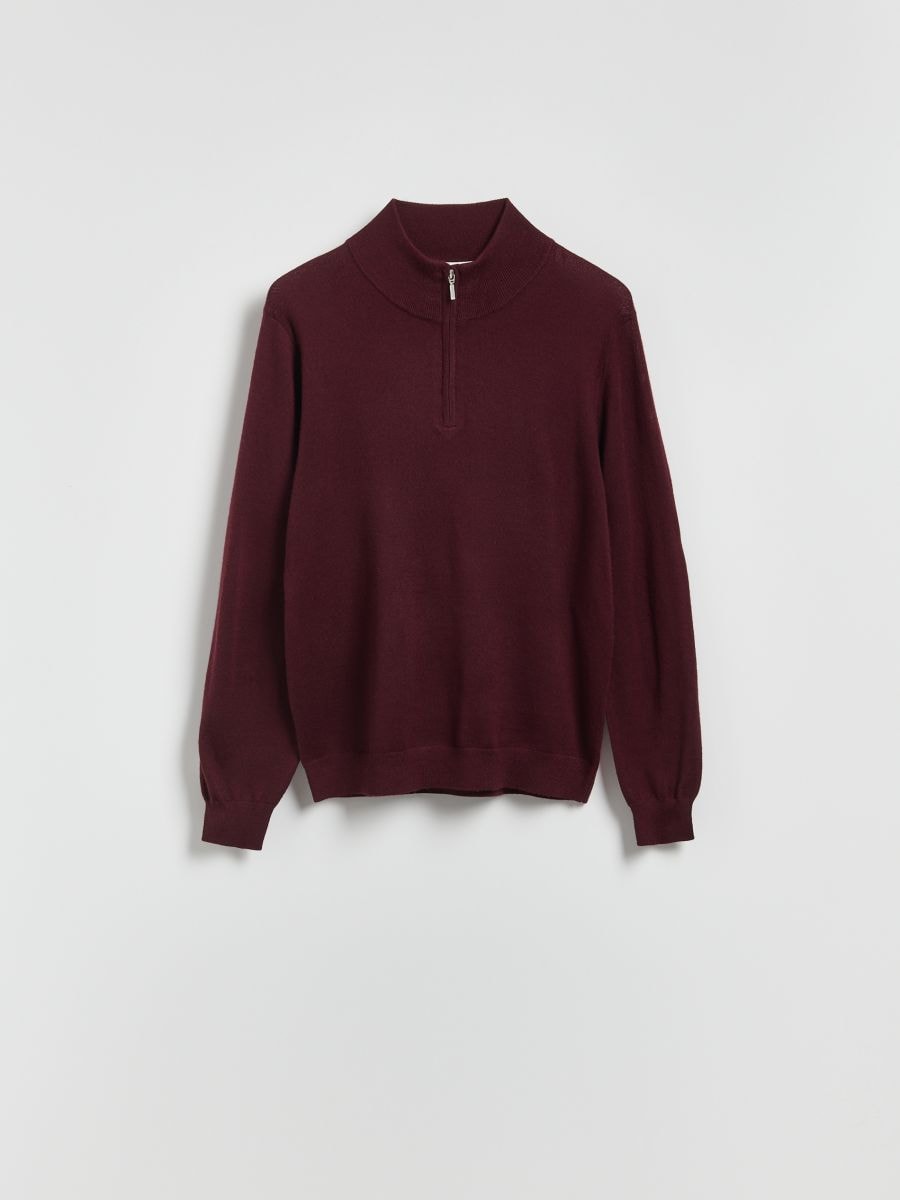 Merino wool jumper with fastening - maroon - RESERVED