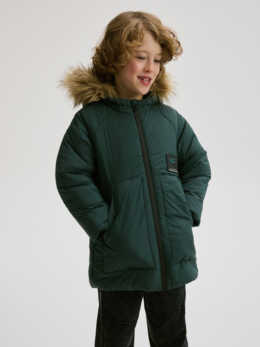 Insulated parka jacket with hood - dark green - RESERVED