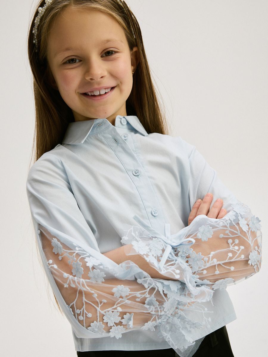 GIRLS` SHIRT - kahvatusinine - RESERVED