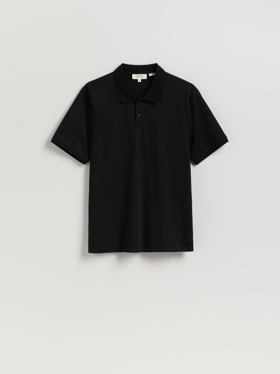 Mercerised cotton polo shirt - black - RESERVED