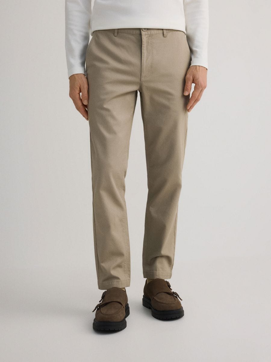 Chino slim cotton rich trousers - beige - RESERVED