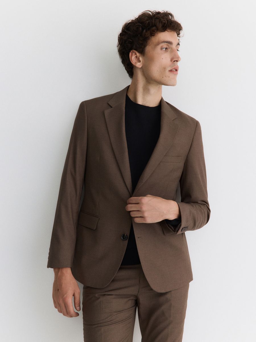 Slim fit blazer with wool blend - coffee - RESERVED - 3