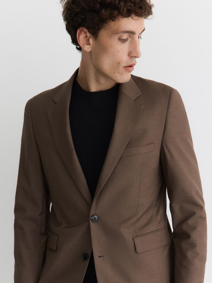 Slim fit blazer with wool blend - coffee - RESERVED - 6
