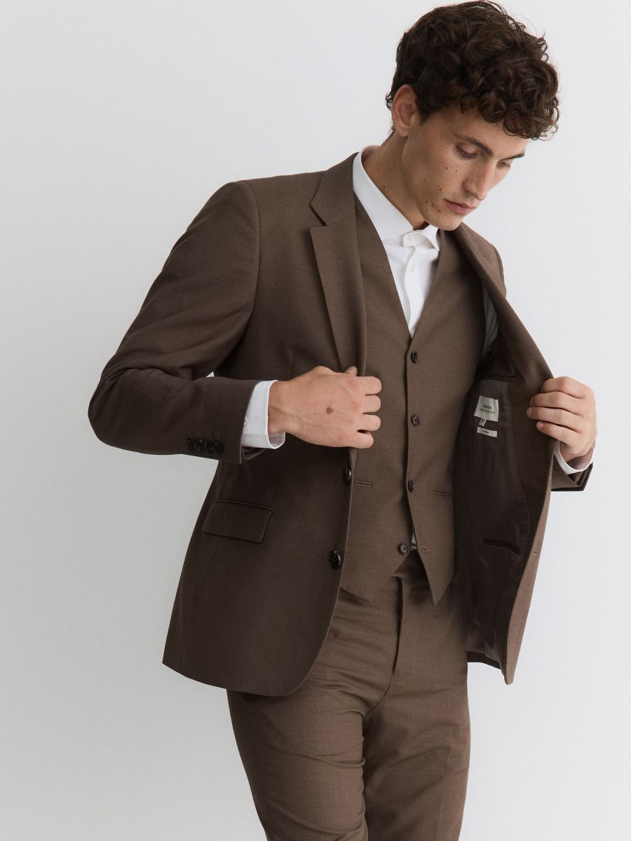 Slim fit blazer with wool blend - coffee - RESERVED - 8