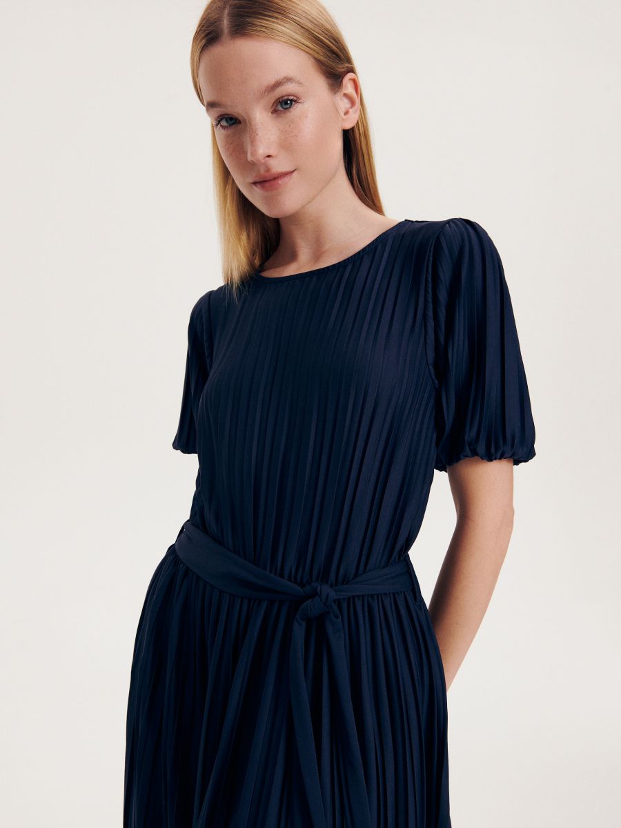 Rochie plisată - bleumarin - RESERVED - 3
