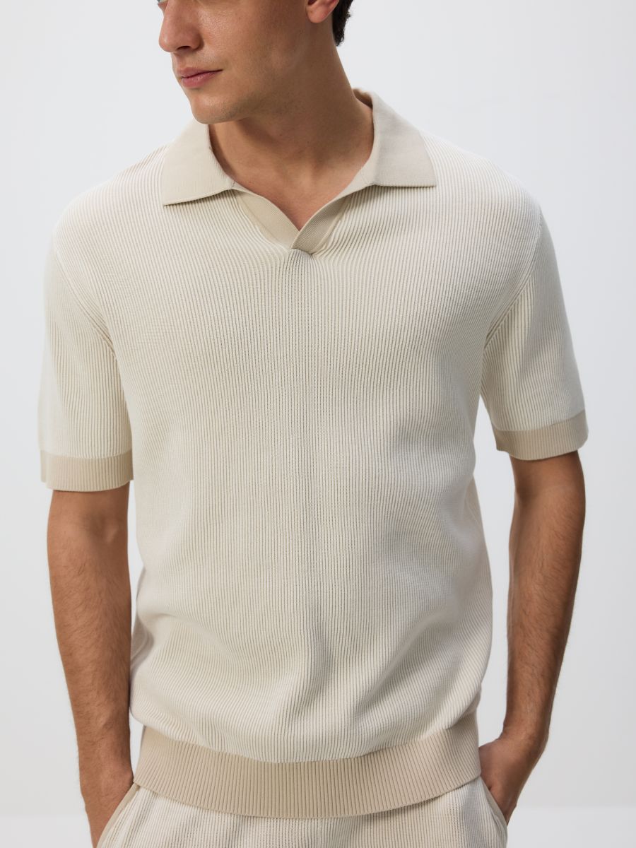 Pull façon polo en tissu texturé - Beige - RESERVED - 2