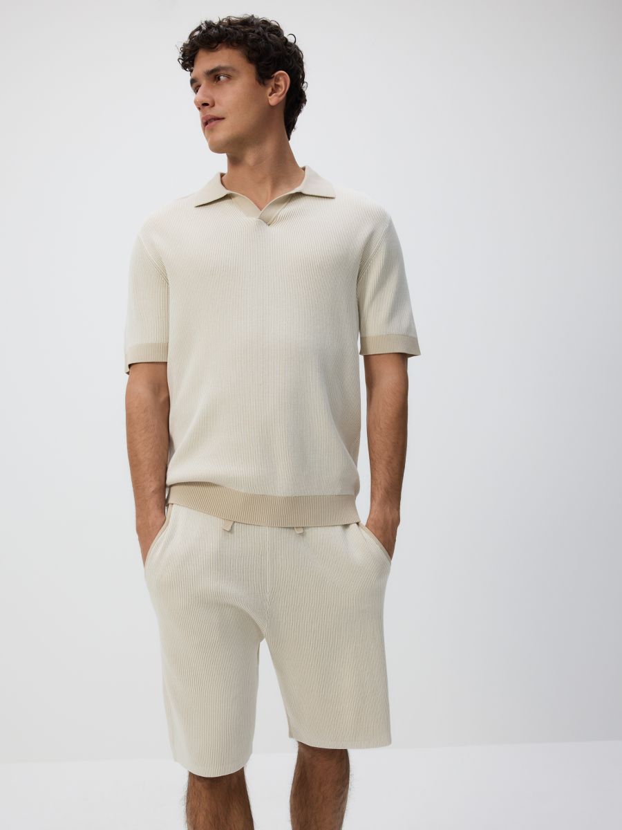 Pull façon polo en tissu texturé - Beige - RESERVED - 3