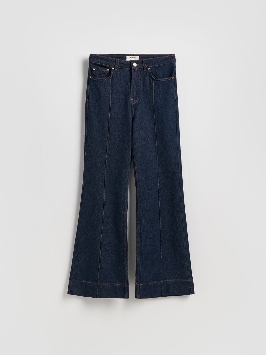 Flared jeans with stitching - navy - RESERVED