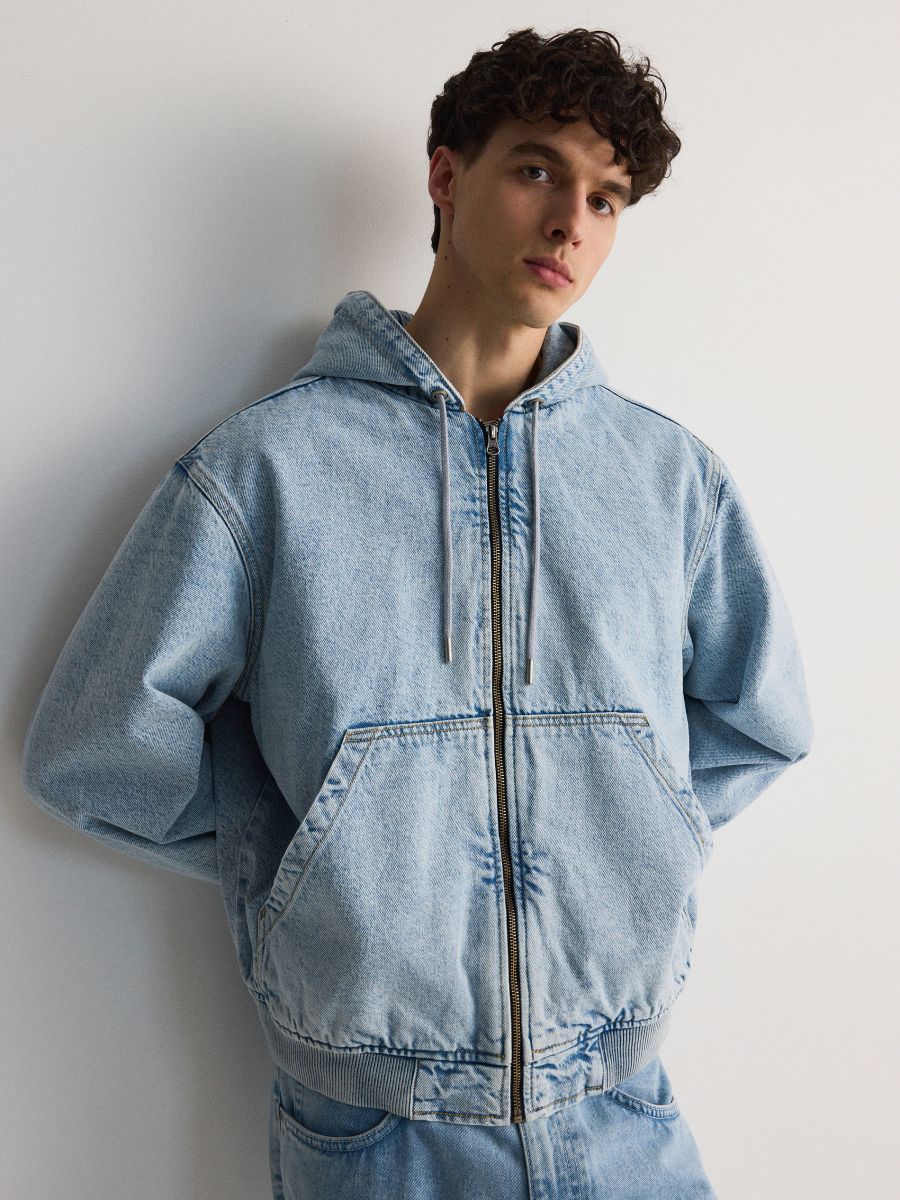 Denim jacket with hood best sale