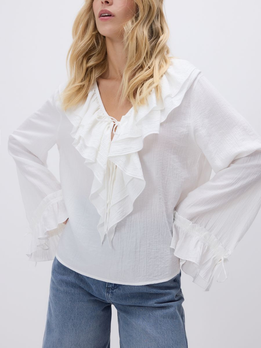 Ruffle blouse - white - RESERVED