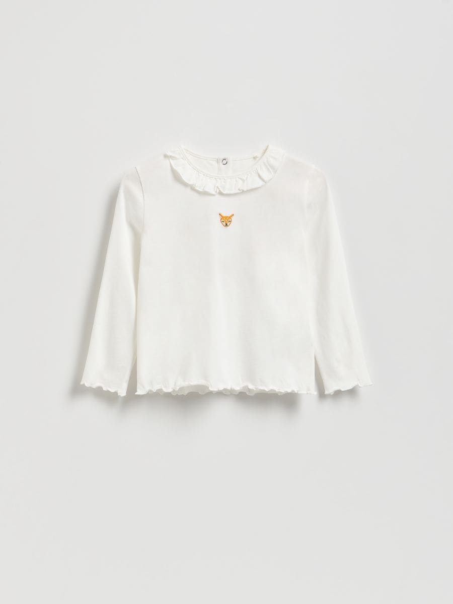 Majica s volanom na izrezu - krem - RESERVED