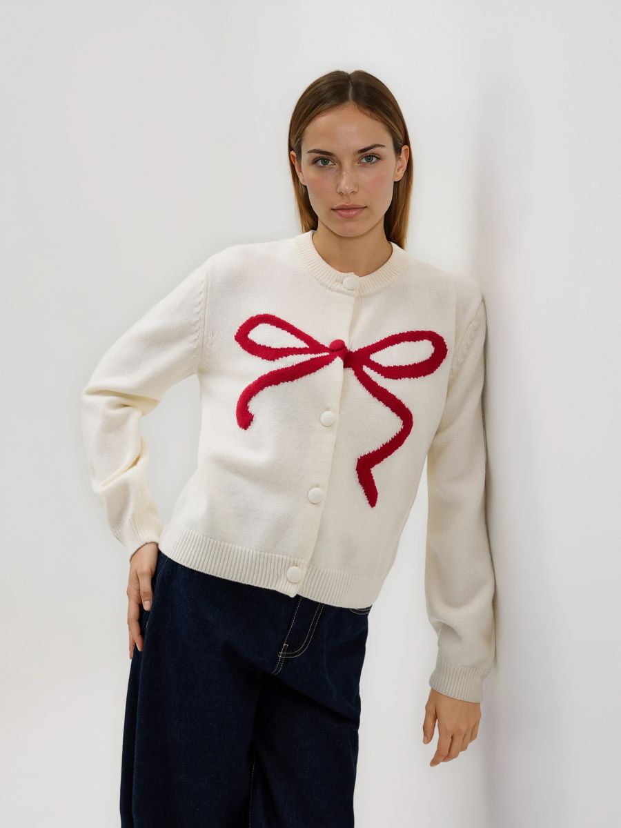 Cardigan cu fundiță - nude - RESERVED