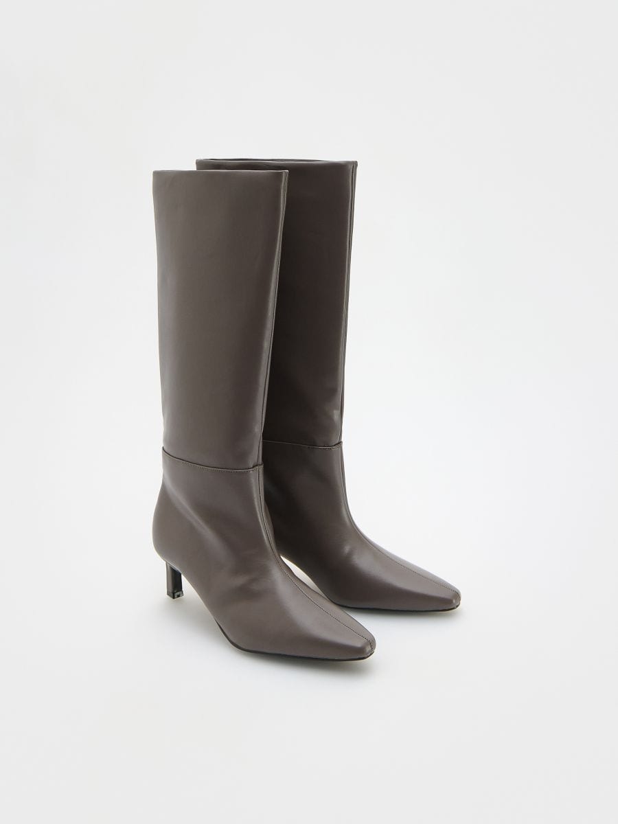 Knee-high boots with kitten heel - coffee - RESERVED - 2