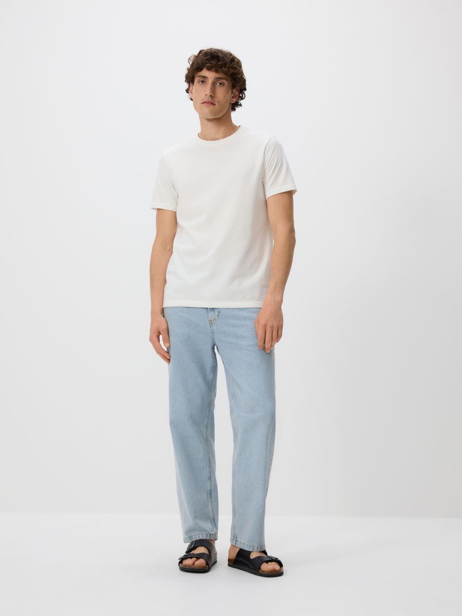 Regular fit structural fabric T-shirt - cream - RESERVED - 4