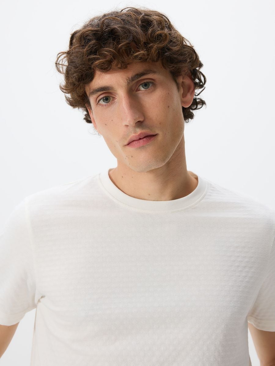 Regular fit structural fabric T-shirt - cream - RESERVED - 2