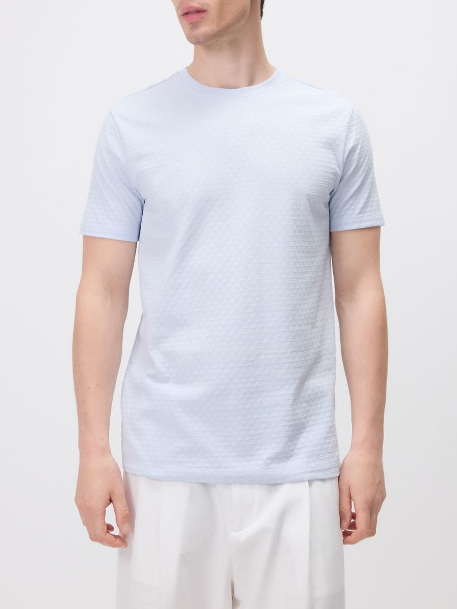 Strukturalny t-shirt regular fit Kolor jasnoniebieski