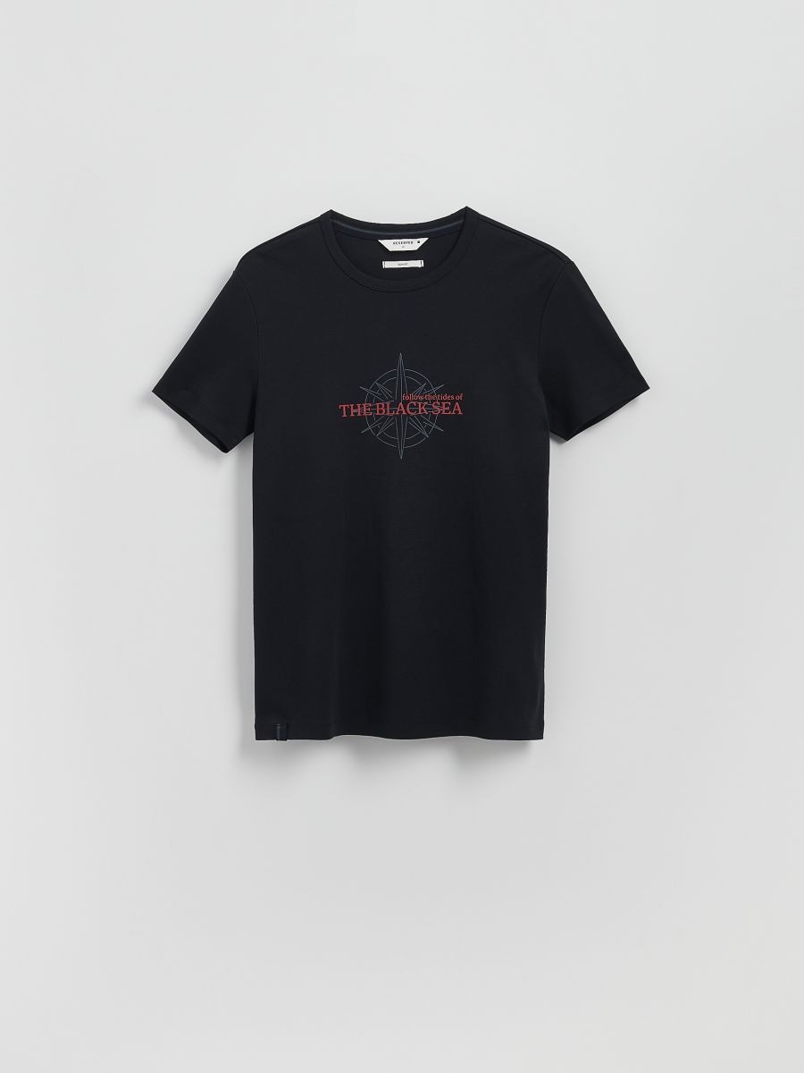 T-Shirt slim fit mit Aufdruck - schwarz - RESERVED