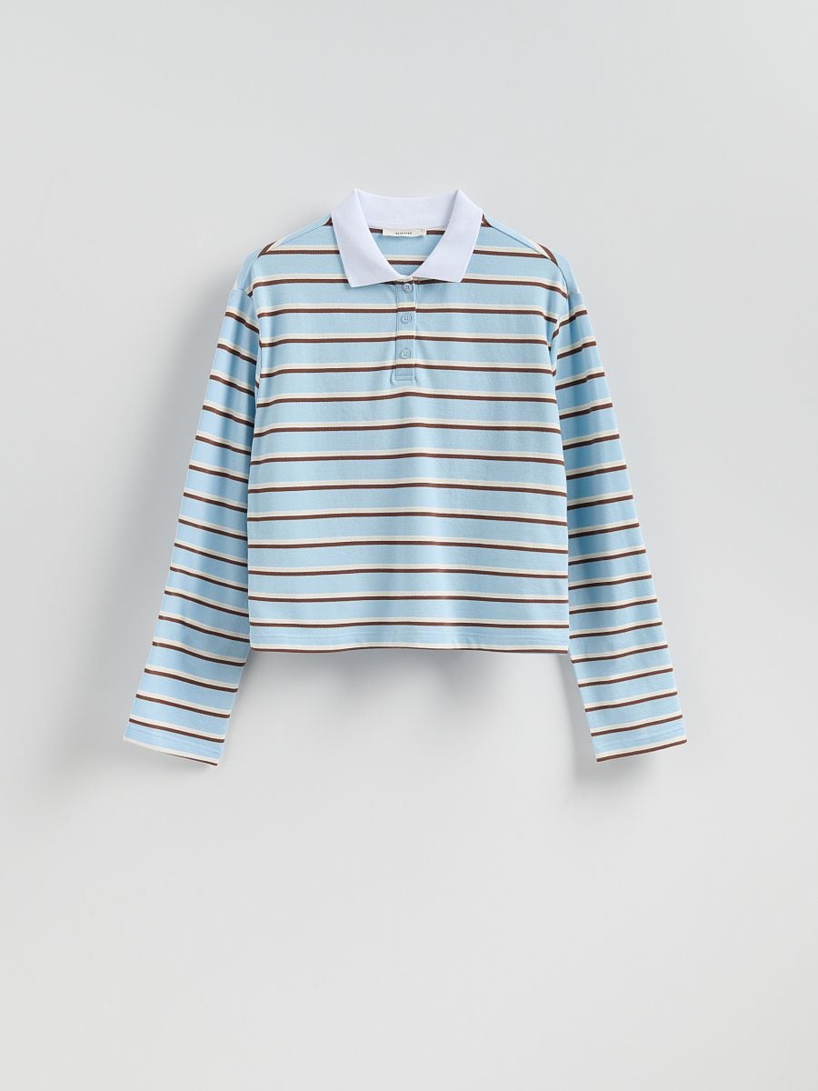 Long sleeve polo shirt - pale blue - RESERVED