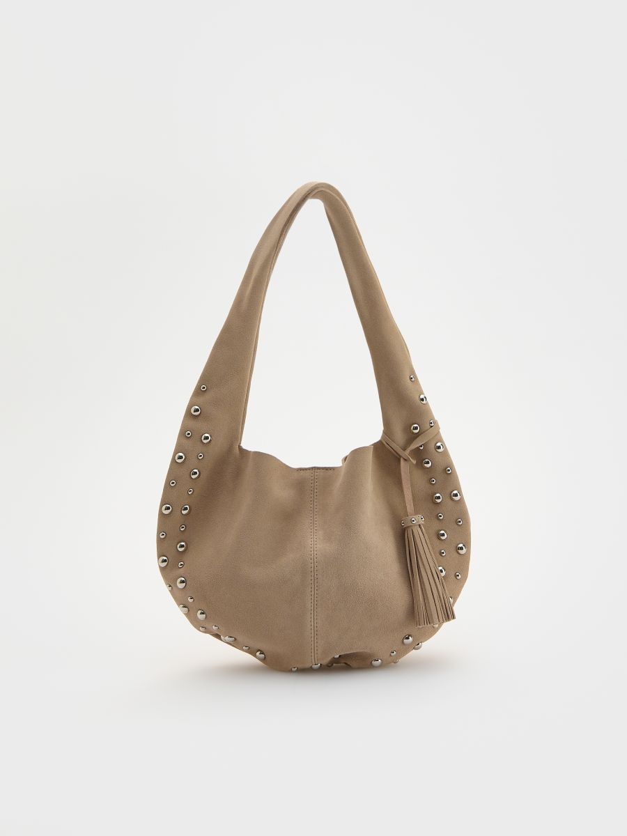Suede bag with studs and charm - cream - RESERVED - 3