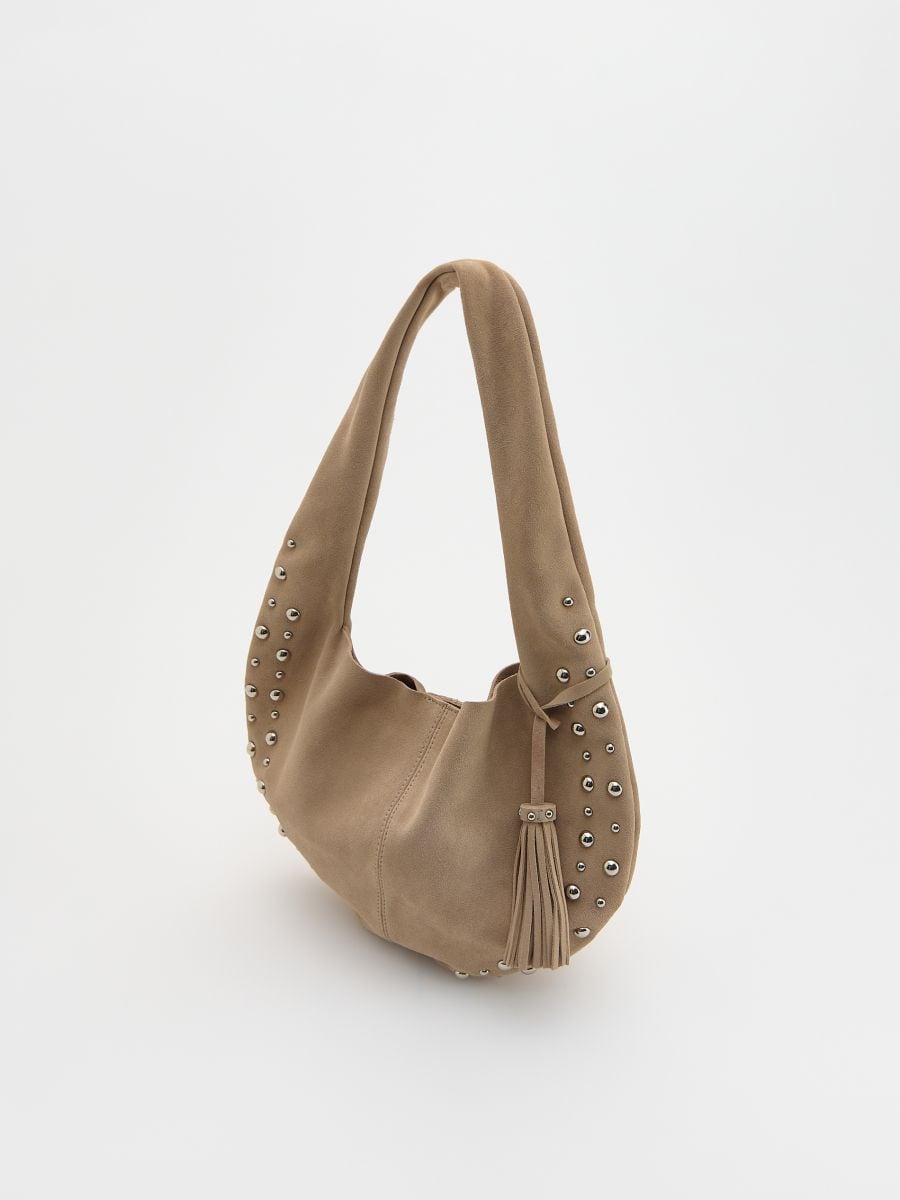Suede bag with studs and charm - cream - RESERVED - 2