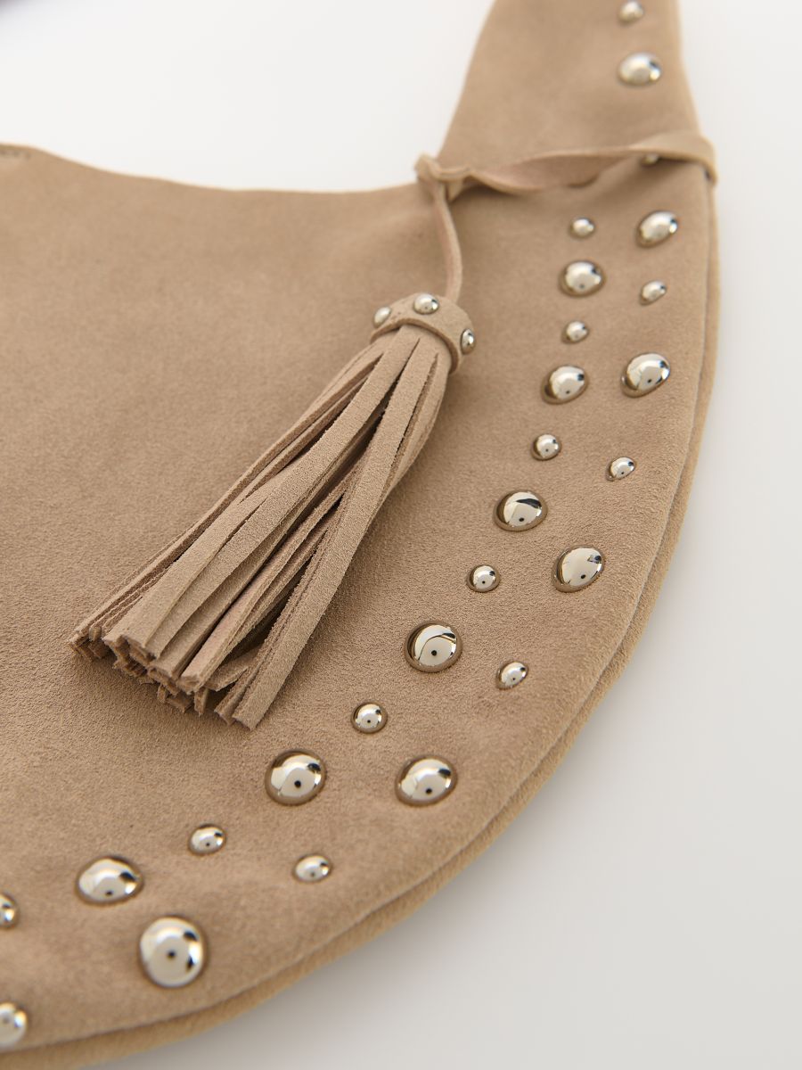 Suede bag with studs and charm - cream - RESERVED - 3