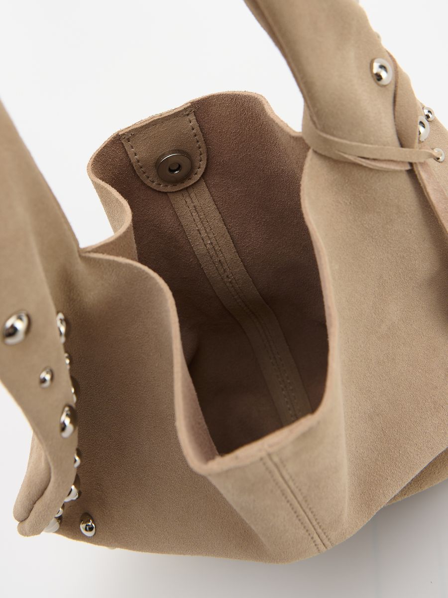 Suede bag with studs and charm - cream - RESERVED - 5