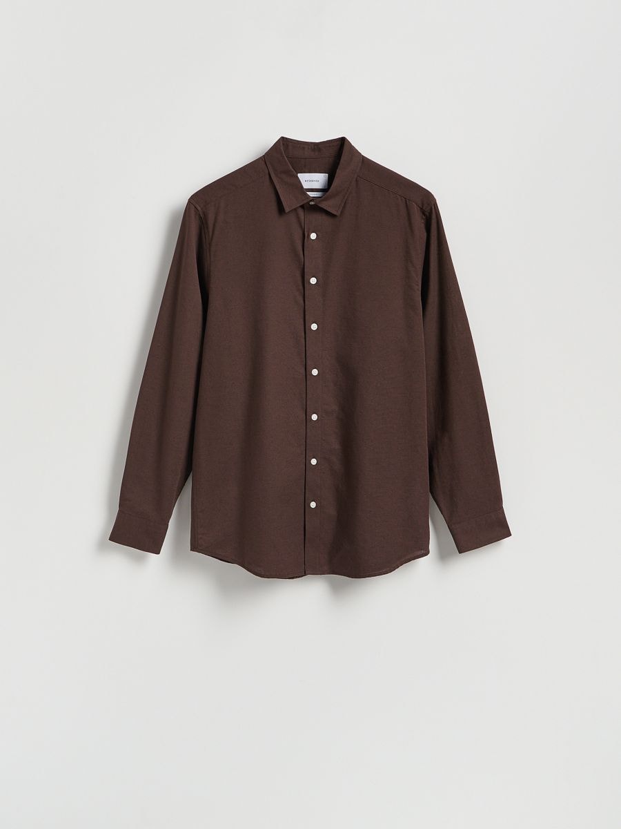 Regular fit linen blend shirt - dark brown - RESERVED
