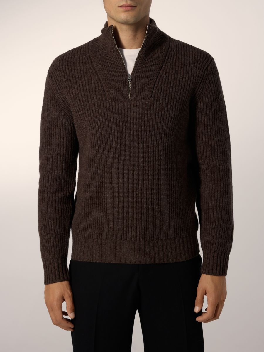 Sweter z wełną - brązowy - RESERVED