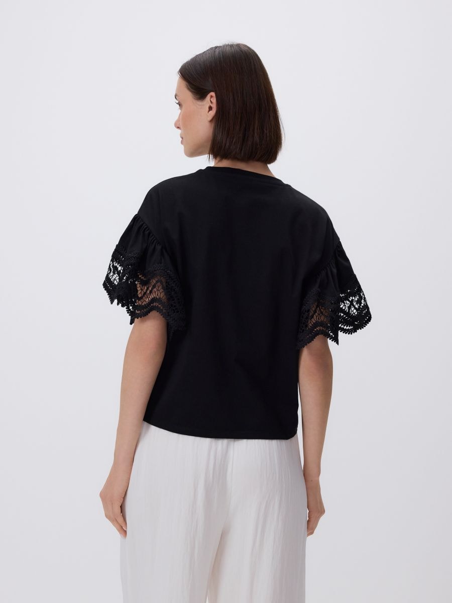 Bluza sa čipkastim rukavo - crno - RESERVED - 4
