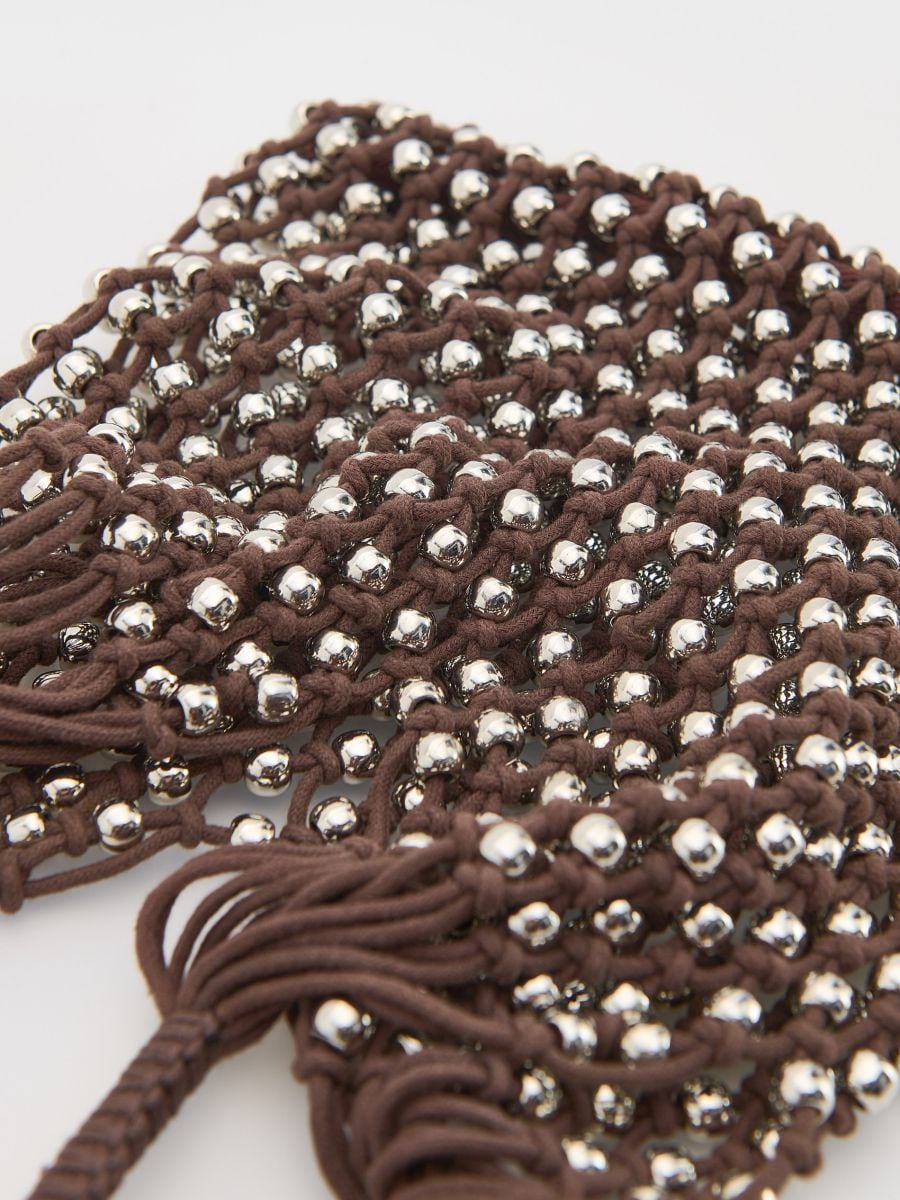 Bucket bag with beads - dark brown - RESERVED - 5
