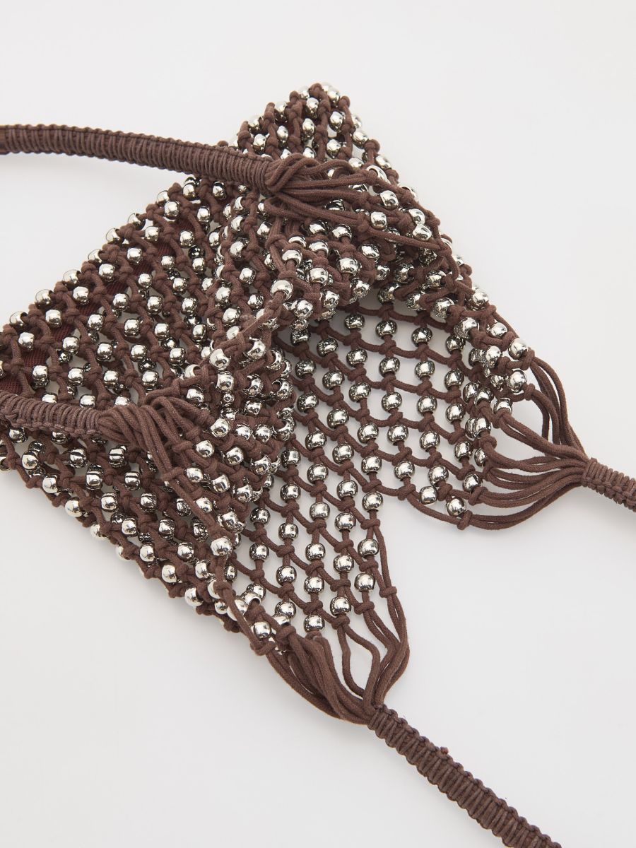 Bucket bag with beads - dark brown - RESERVED - 6