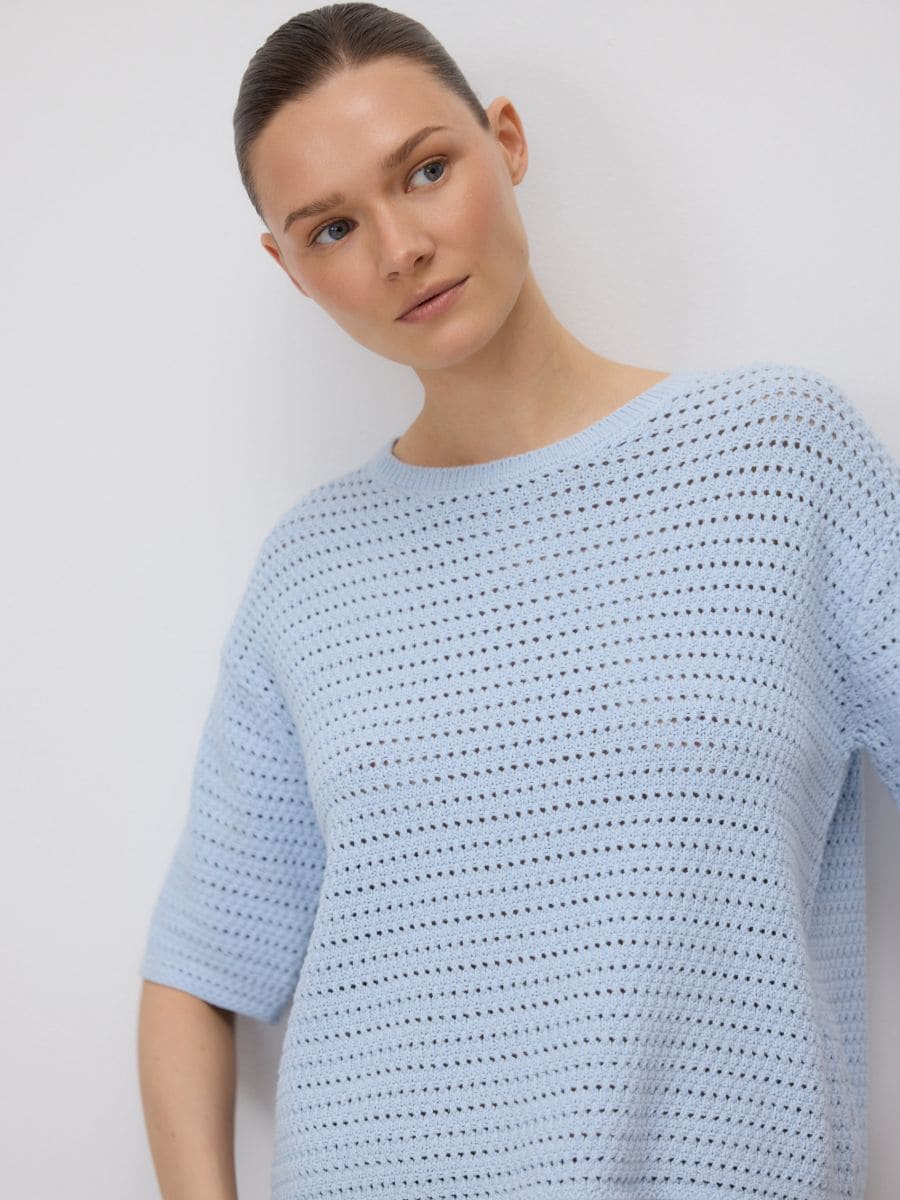 Openwork sweater with short sleeves - pale blue - RESERVED - 2