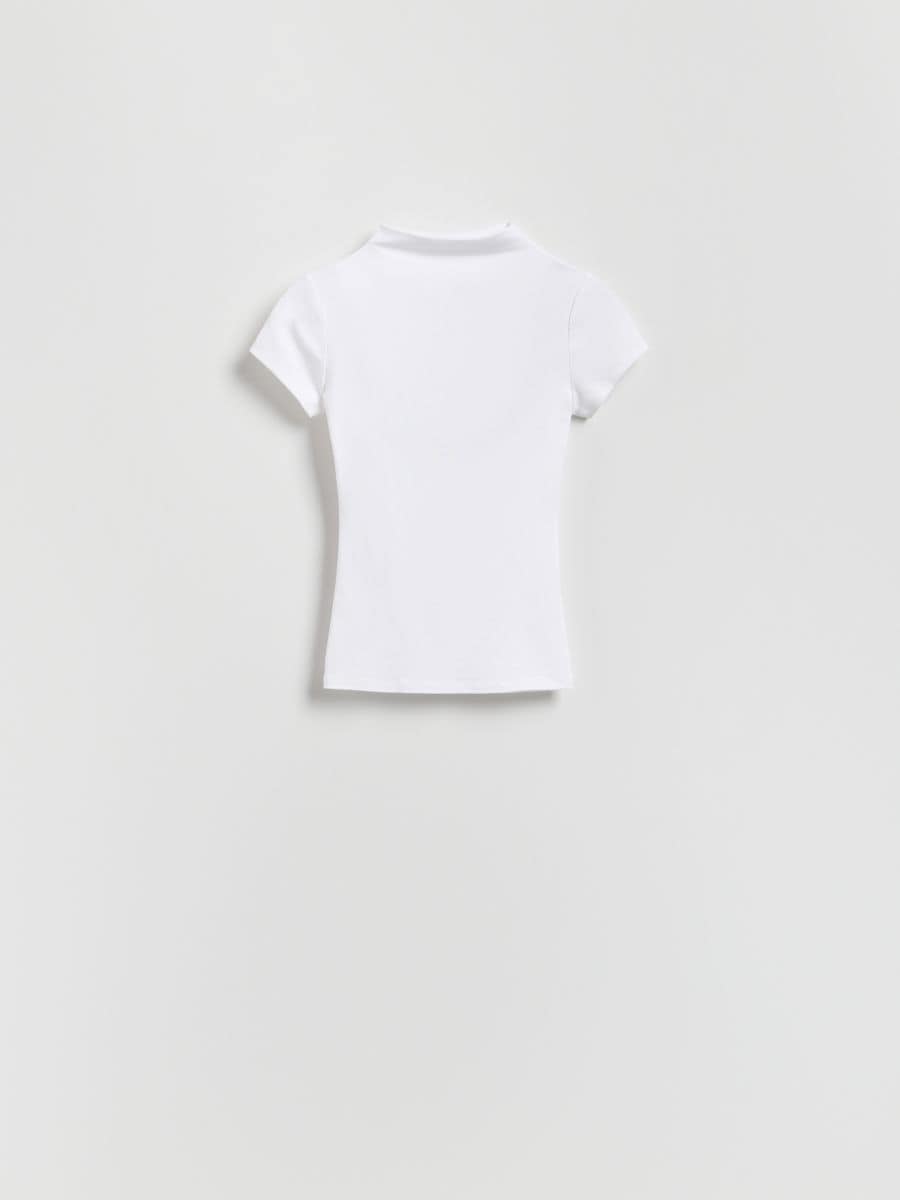 Tričko slim fit s viskózou - krémová - RESERVED