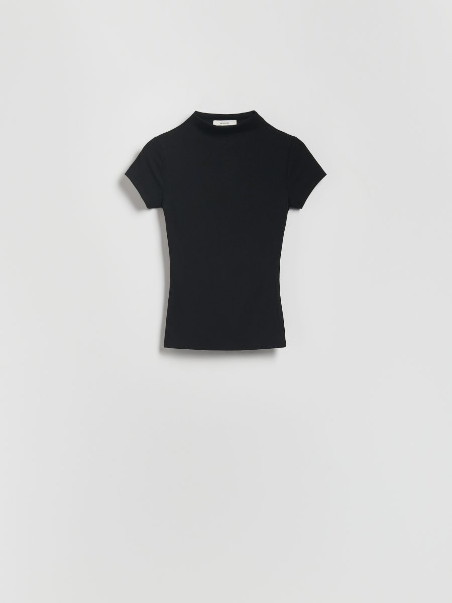Tričko slim fit s viskózou - černý - RESERVED