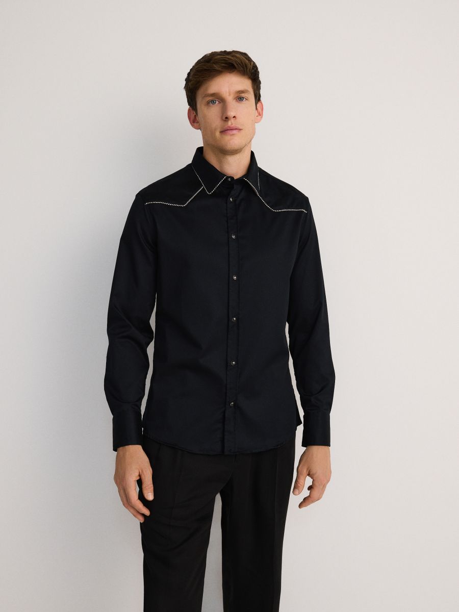 Regular fit shirt with decorative trim - black - RESERVED