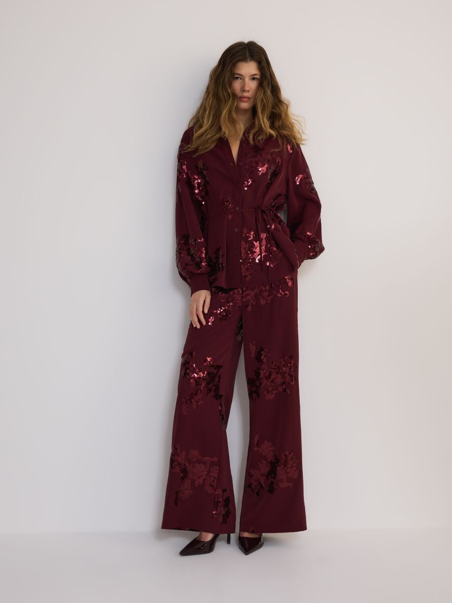 Loose-fit pants with sequin appliqués - burgundy - RESERVED - 3